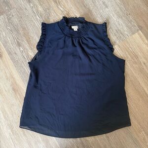 J. Crew Navy Sleeveless Ruffle Blouse